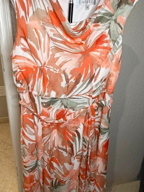 Kasper Dresses & Skirts - Kasper Tropical Floral Abstract Cowl Neck Belted Chiffon Midi Dress 18W